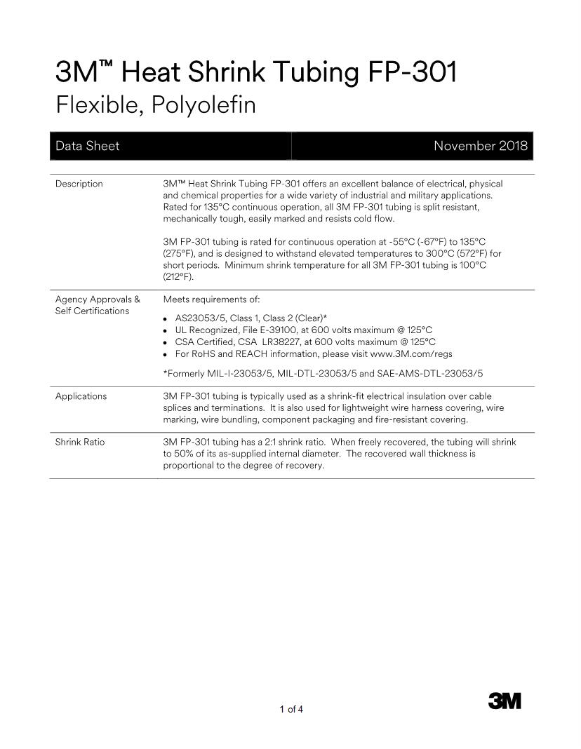 3m Fp 301 Series Heat Shrink Tubing And Sleeves Datasheets Mouser