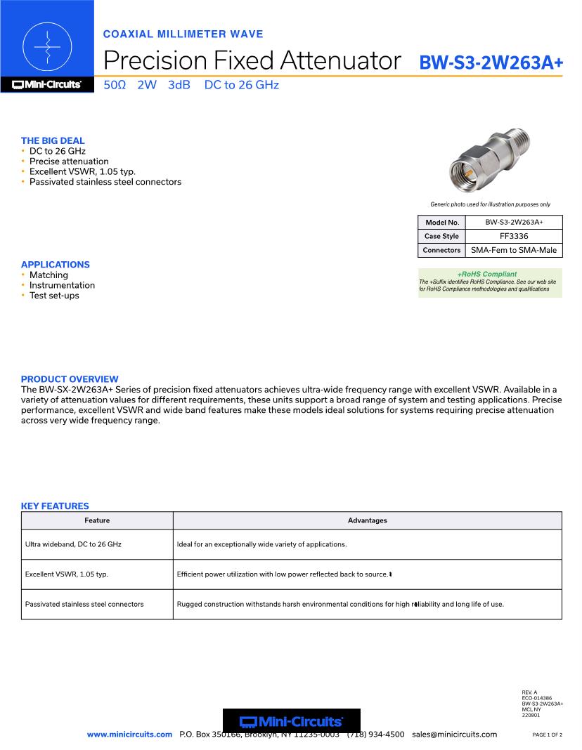 Datasheet for Manufacturer: Mini-Circuits