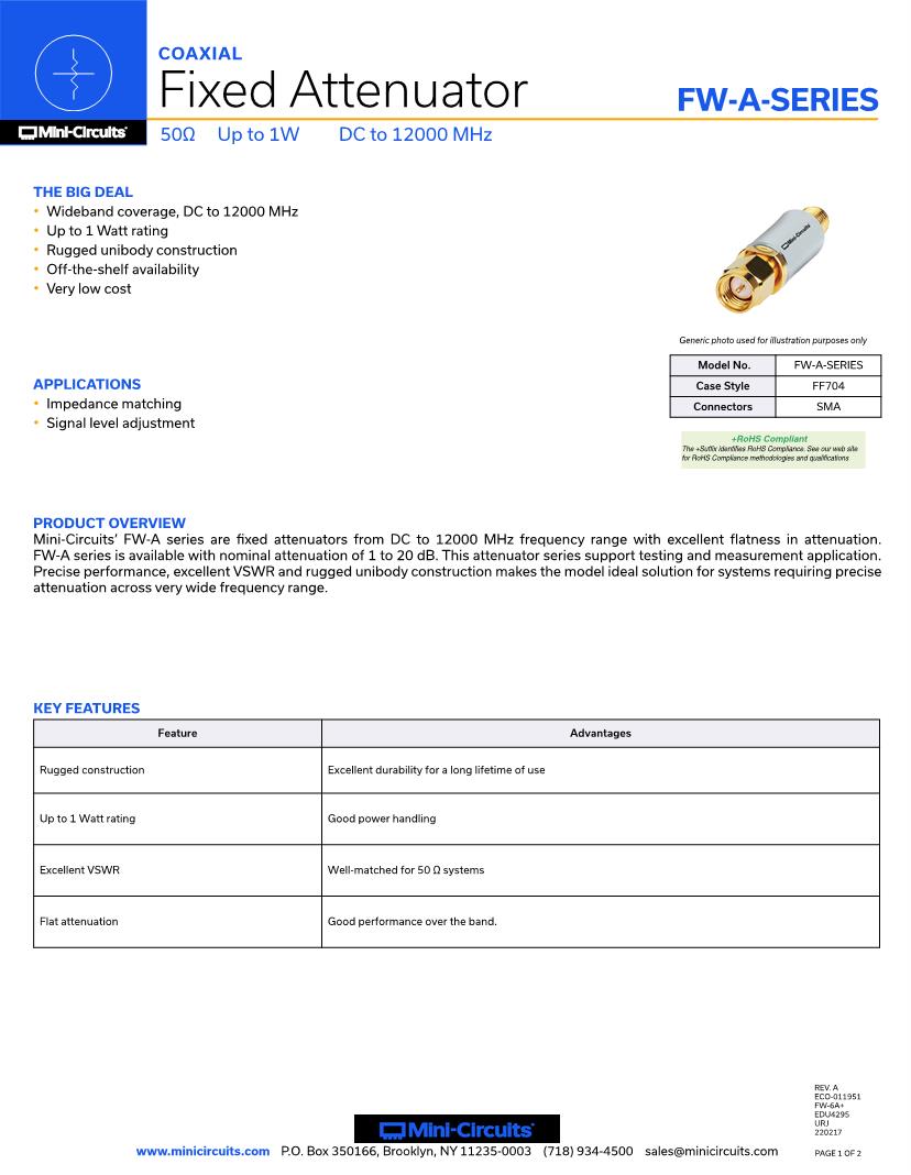 Datasheet for Manufacturer: Mini-Circuits