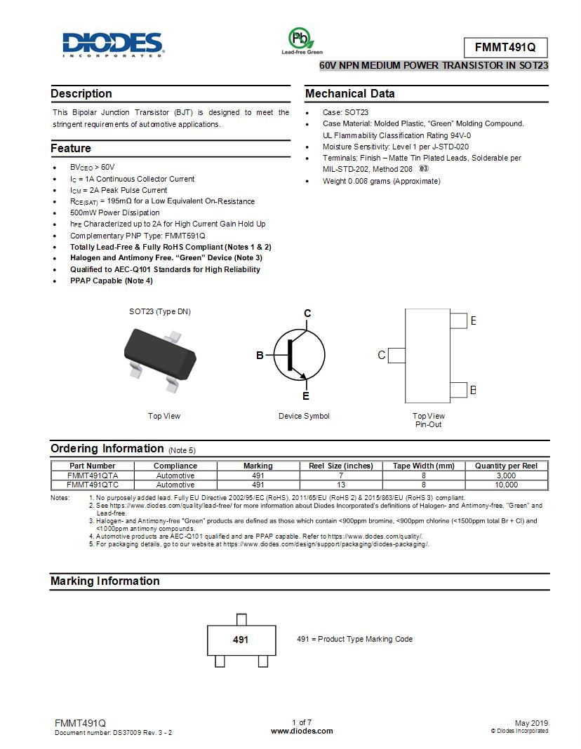 60 V pk de 5 3-Pin TO-236AB Fairchild BCV71 NPN transistor bipolar 0.1 a 60 V pk de 5 3-Pin TO-236AB Fairchild BCV71 NPN transistor bipolar 0.1 a