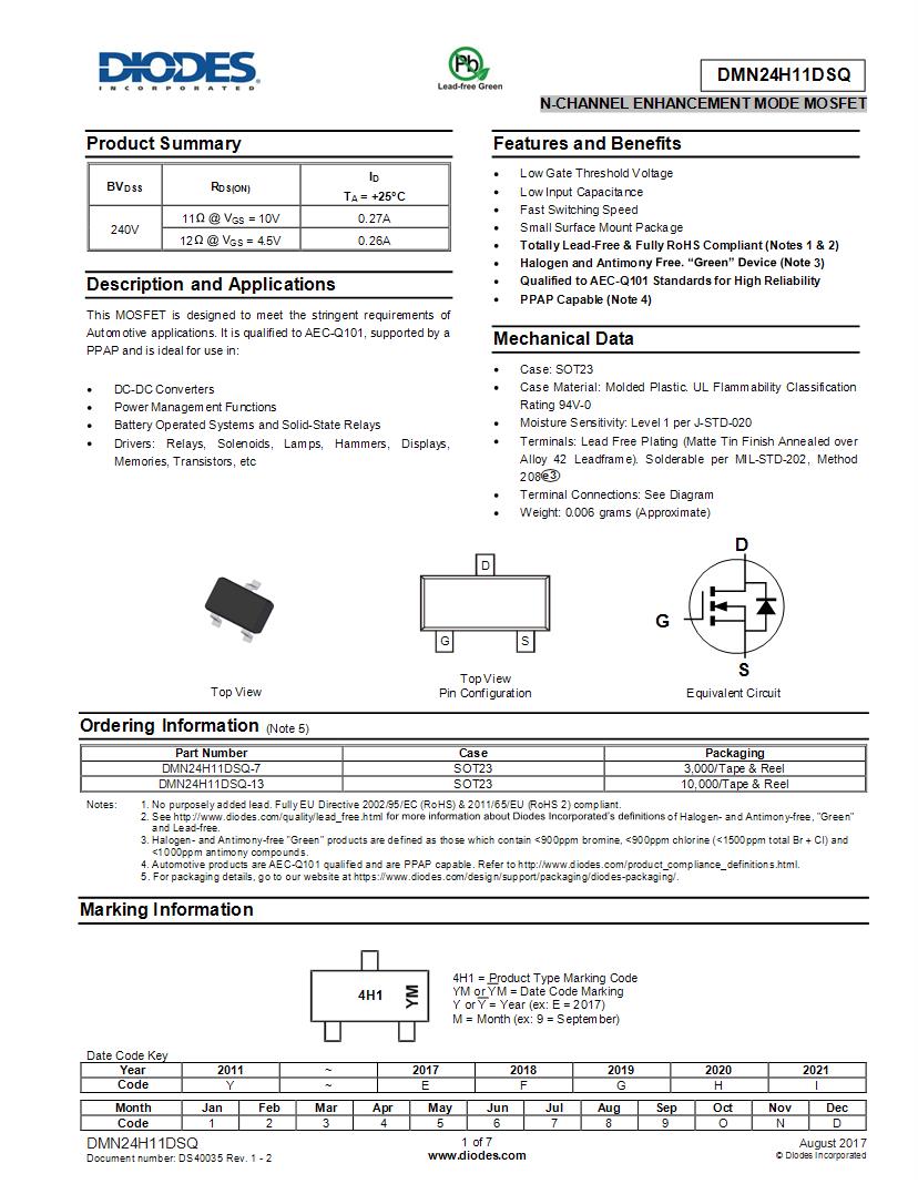 Smd Smt Sot 23 3 N Channel 240 V Mosfet Datasheets Mouser