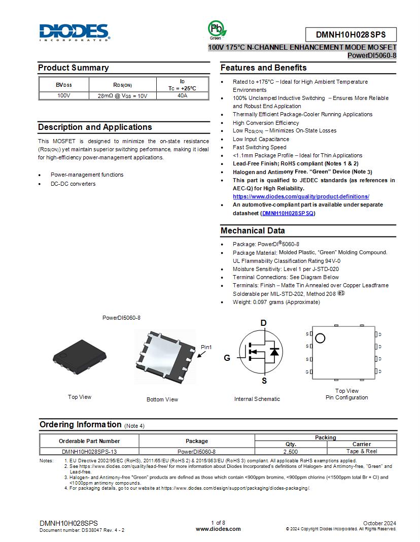 SMD/SMT 1 Channel 28 mOhms N-Channel Transistors Datasheets SMD/SMT 1 Channel 28 mOhms N-Channel Transistors Datasheets