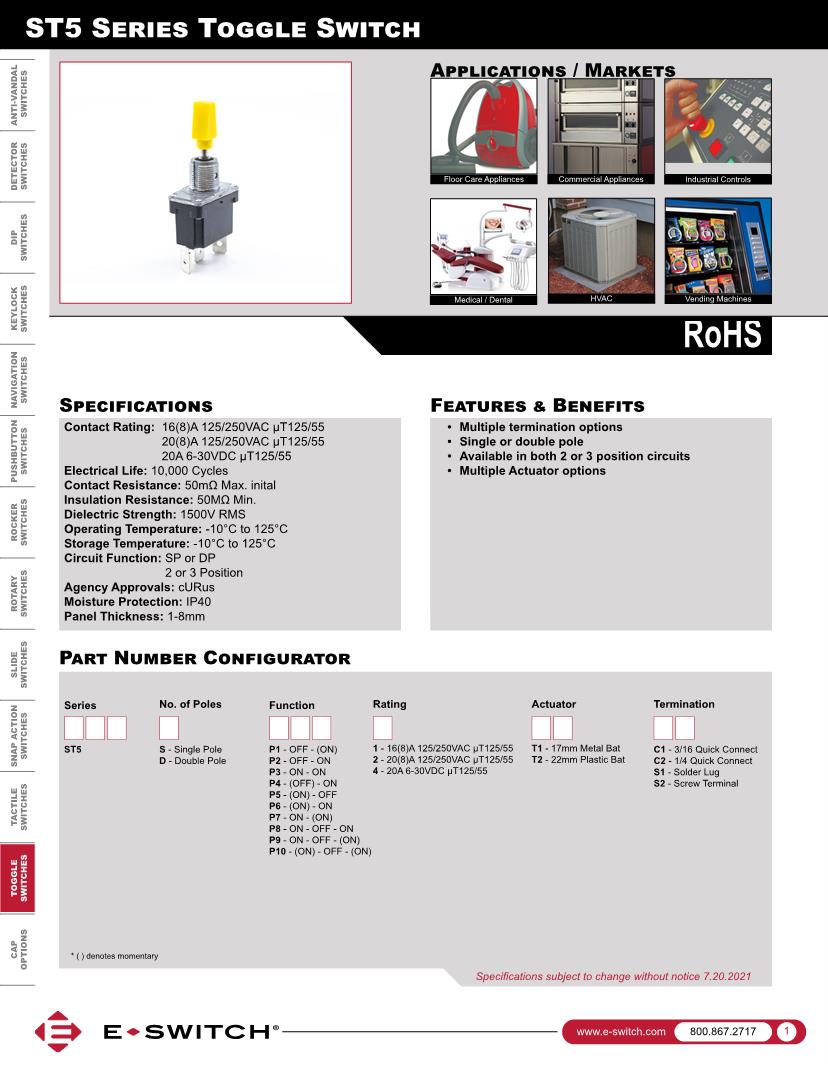 Toggle Switches Datasheets Mouser
