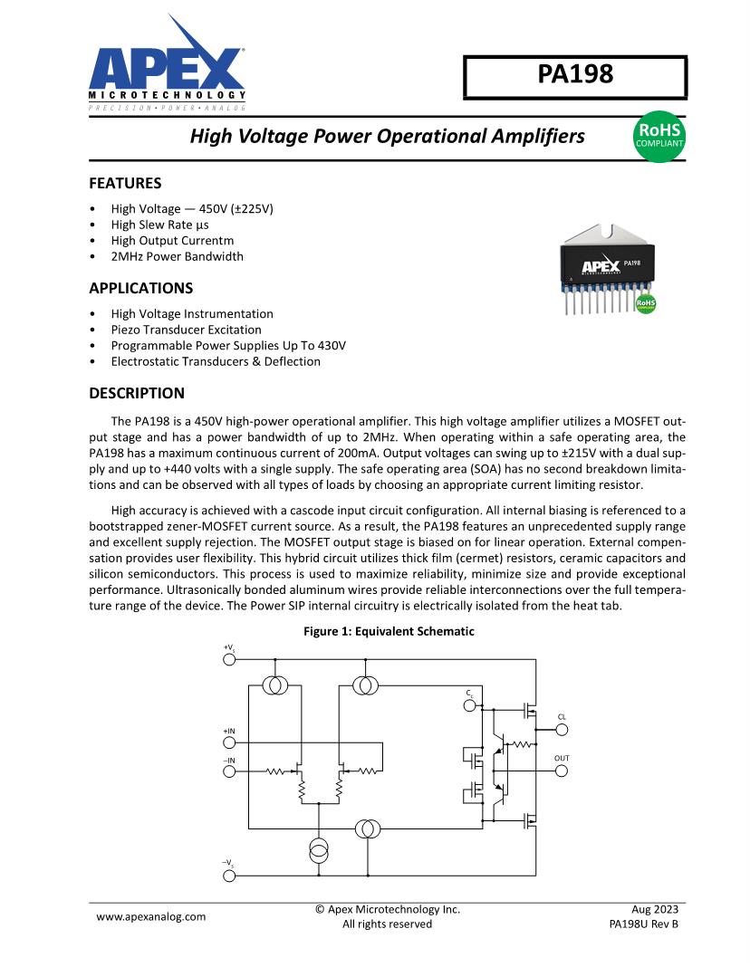 Datasheet for Manufacturer: Apex Microtechnology