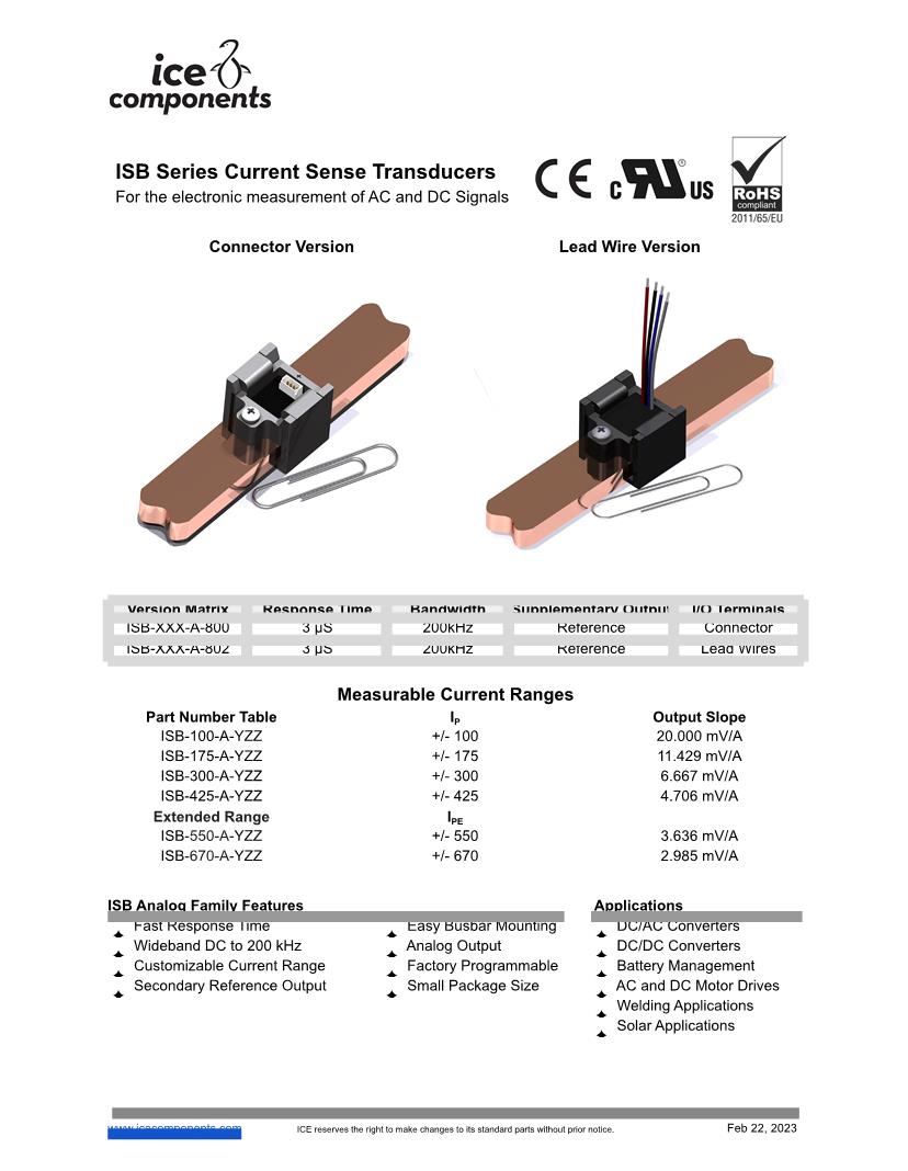 ICE Components Industrial Current Sensors Datasheets Mouser