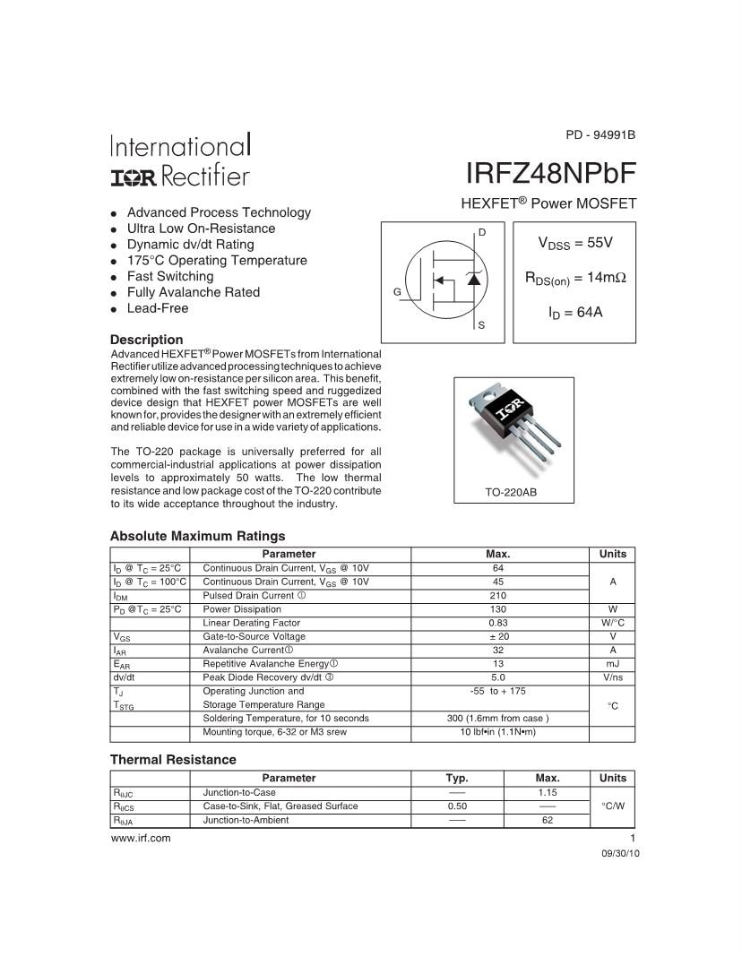 IRFZ48 DATASHEET PDF