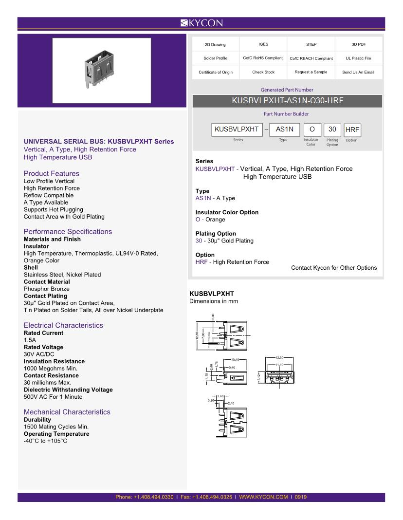 Kycon USB Connectors Datasheets Mouser
