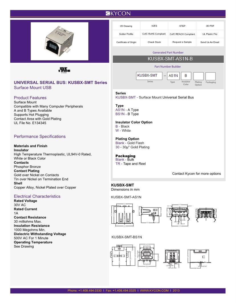 Kycon USB Connectors Datasheets Mouser