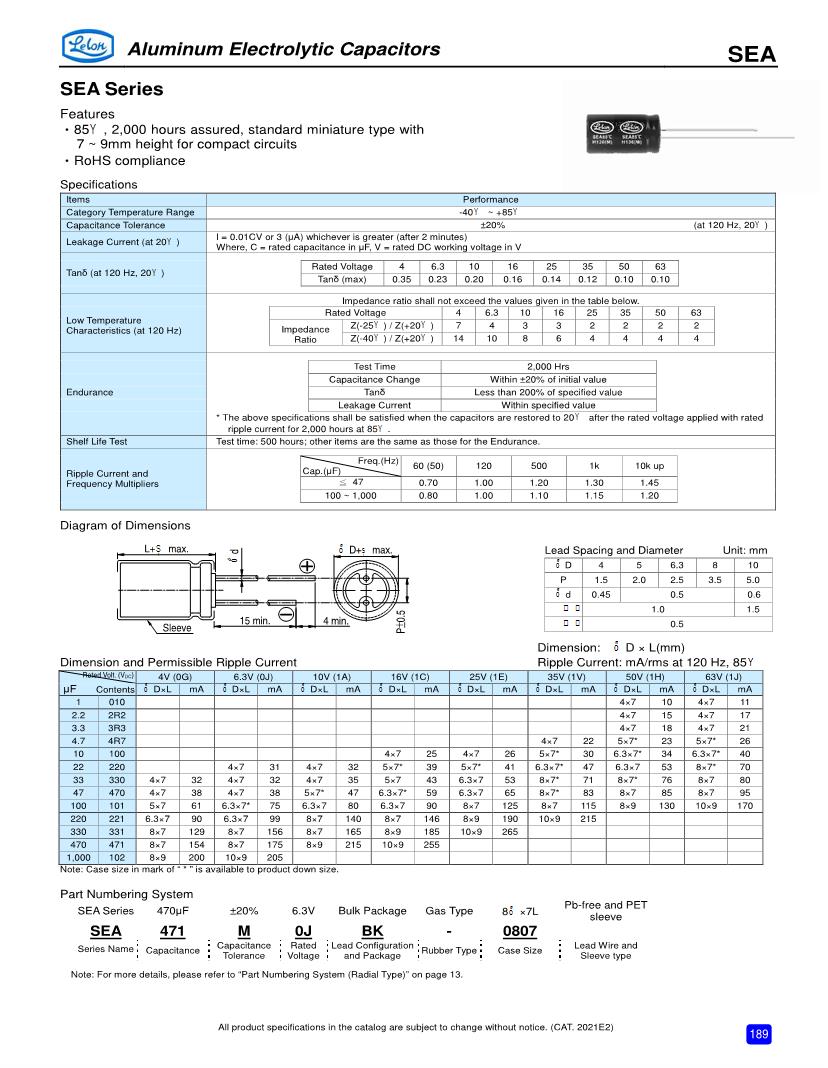 2 2 Uf 63 Vdc Aluminum Electrolytic Capacitors Leaded Datasheets Mouser