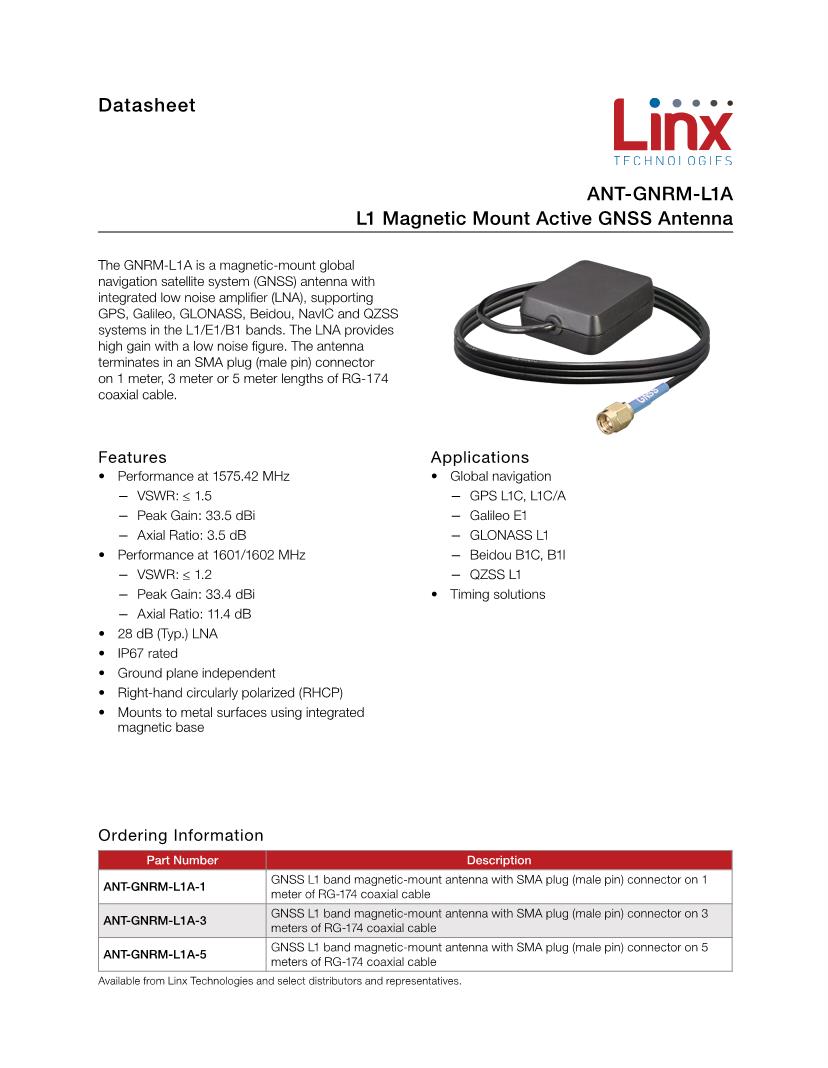 Antennas Datasheets Mouser