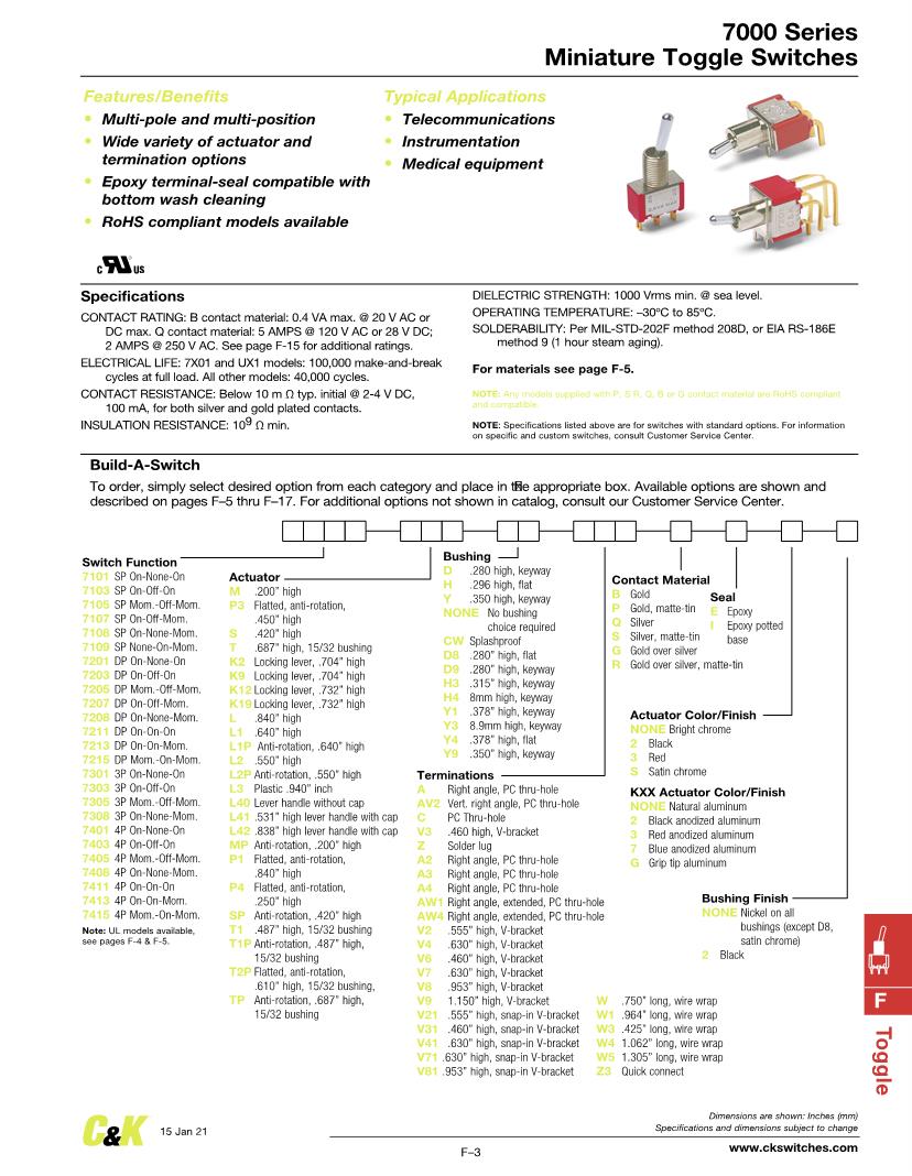 4PST 20 VDC Toggle Switches Datasheets Mouser