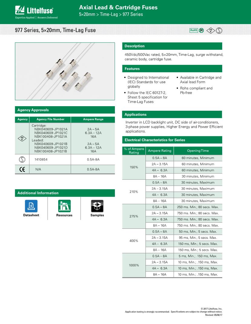 Ceramic Fuse Cartridge Fuses Datasheets Mouser