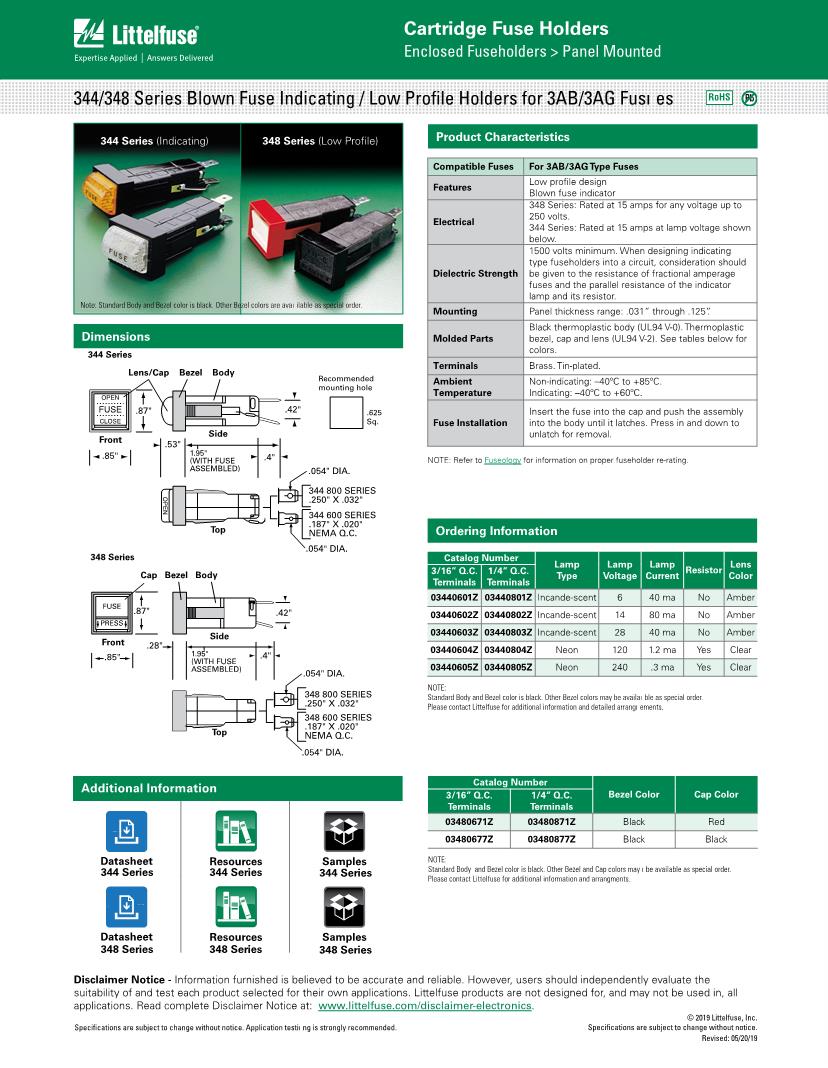 344 Series Fuse Holders Datasheets Mouser
