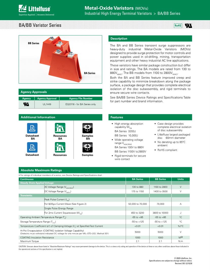 MOV Varistors Datasheets Mouser