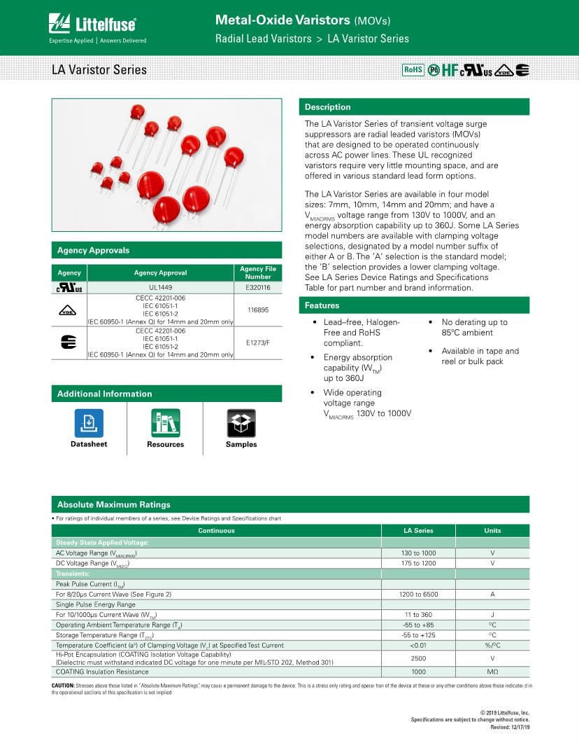 Search results for A40 Varistors Datasheets Mouser