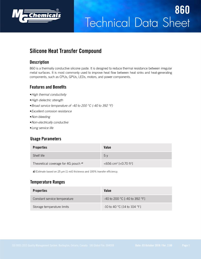 Silicone Heat Transfer Compound Chemicals Datasheets Mouser