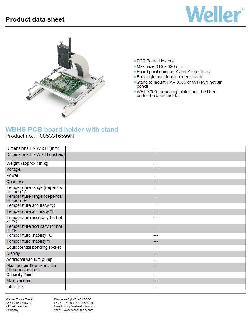 Weller Tools & Supplies Datasheets – Mouser