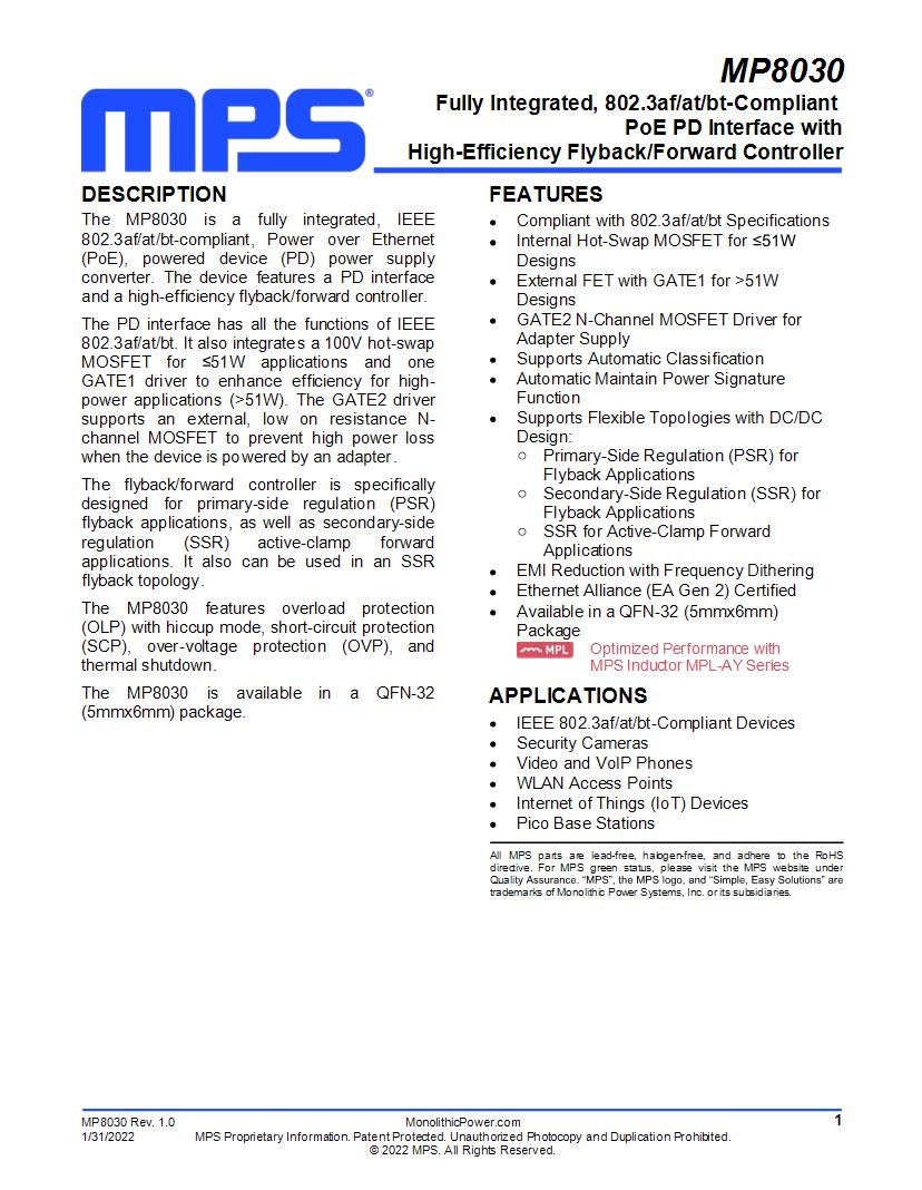 Power over Ethernet - PoE Datasheets – Mouser