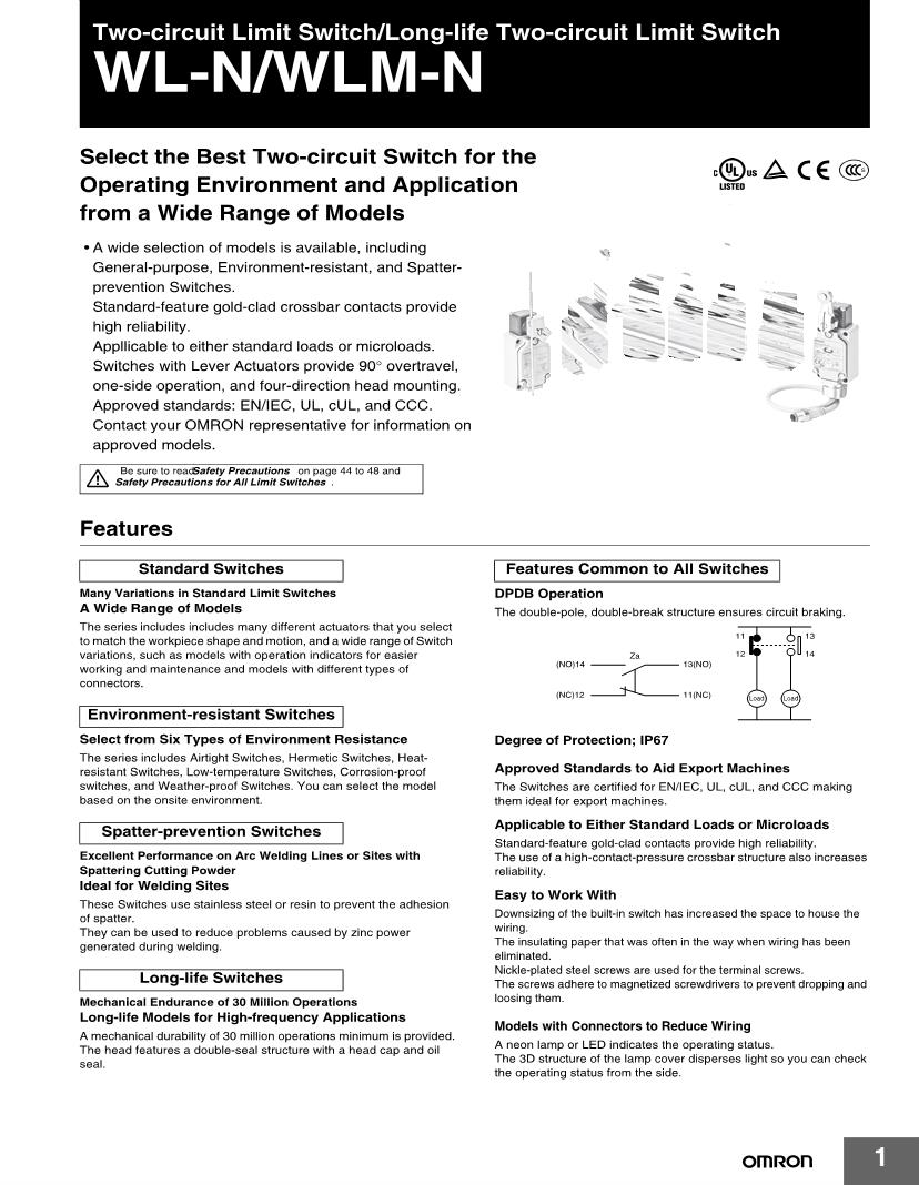 Limit Switches Datasheets Mouser