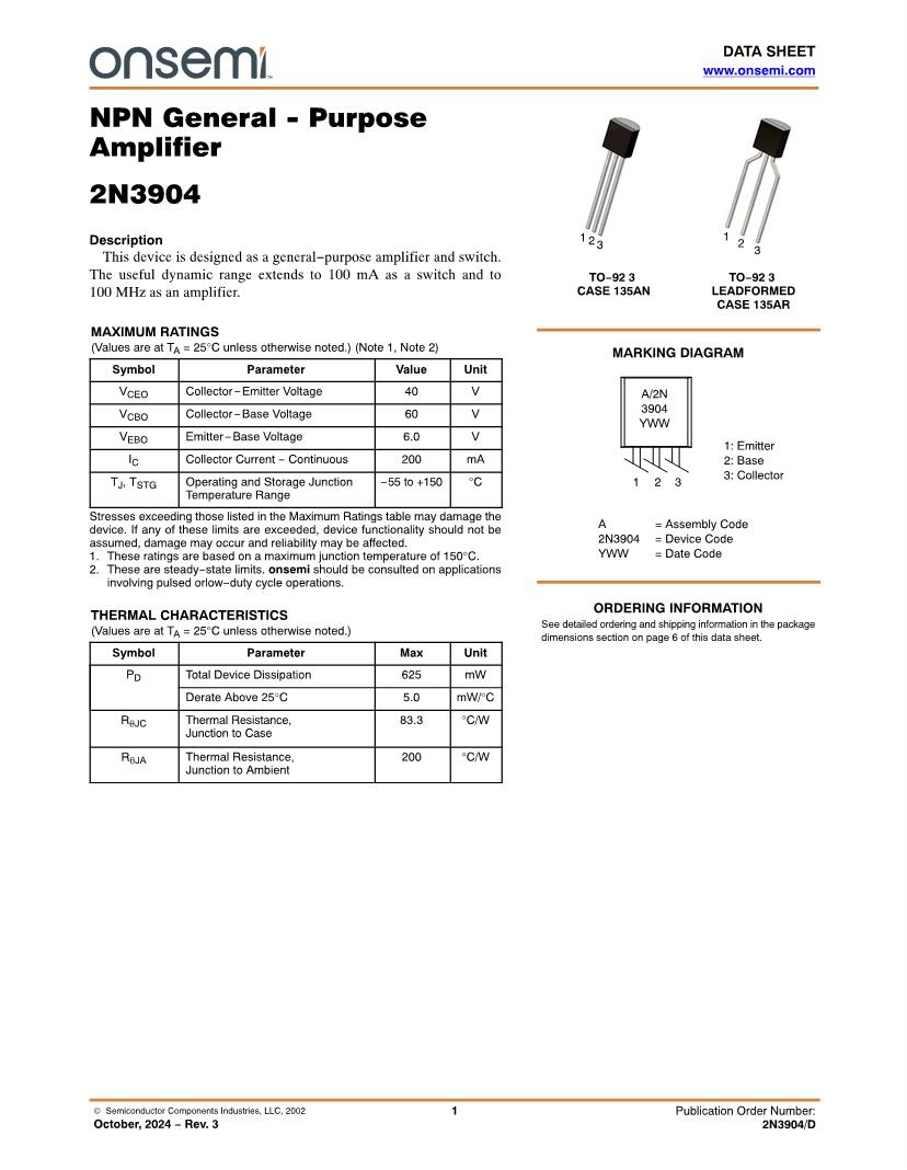 2N3904 NPN General Purpose Transistor TO92 Package (Pack, 56 OFF