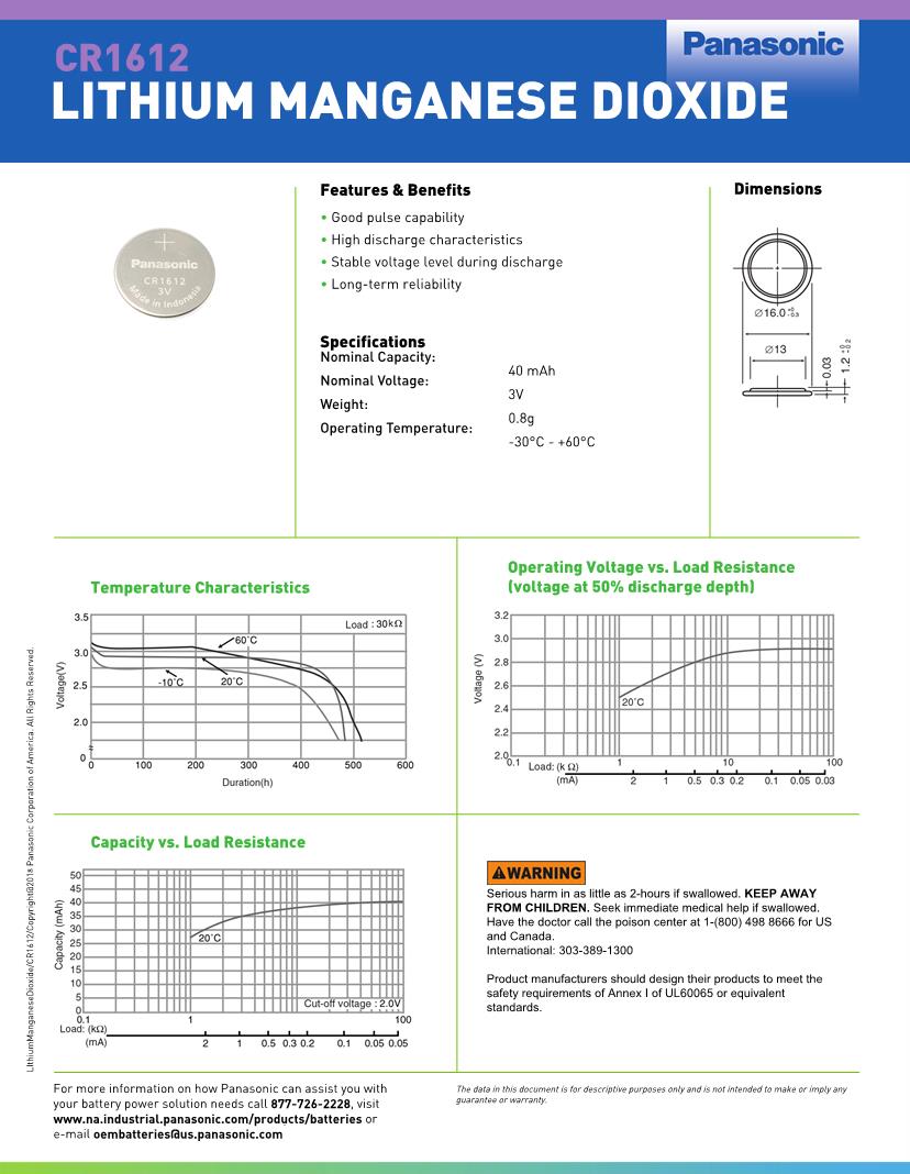 Panasonic Batteries Datasheets Mouser