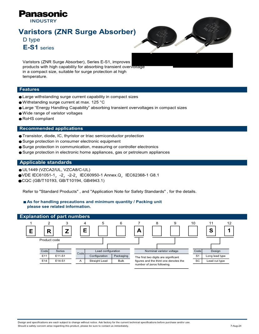MOV Varistors Datasheets Mouser