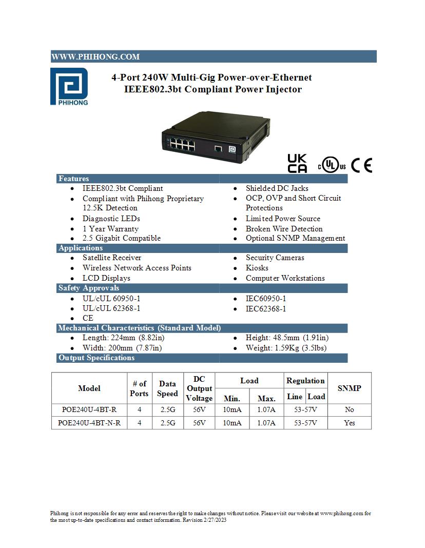 Power over Ethernet - PoE Datasheets – Mouser