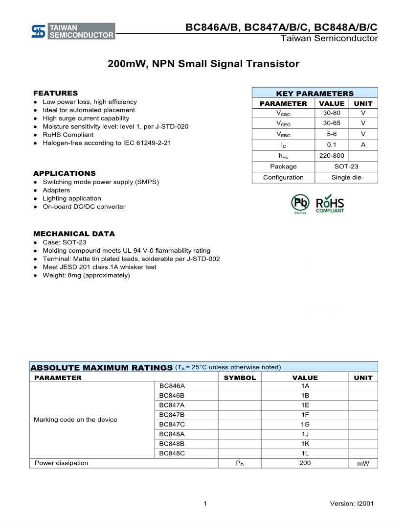 30 V Single 100 mA SMD/SMT NPN Bipolar Transistors - BJT