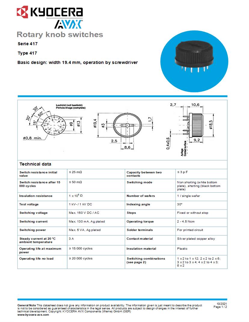 Rotary Switches Datasheets Mouser