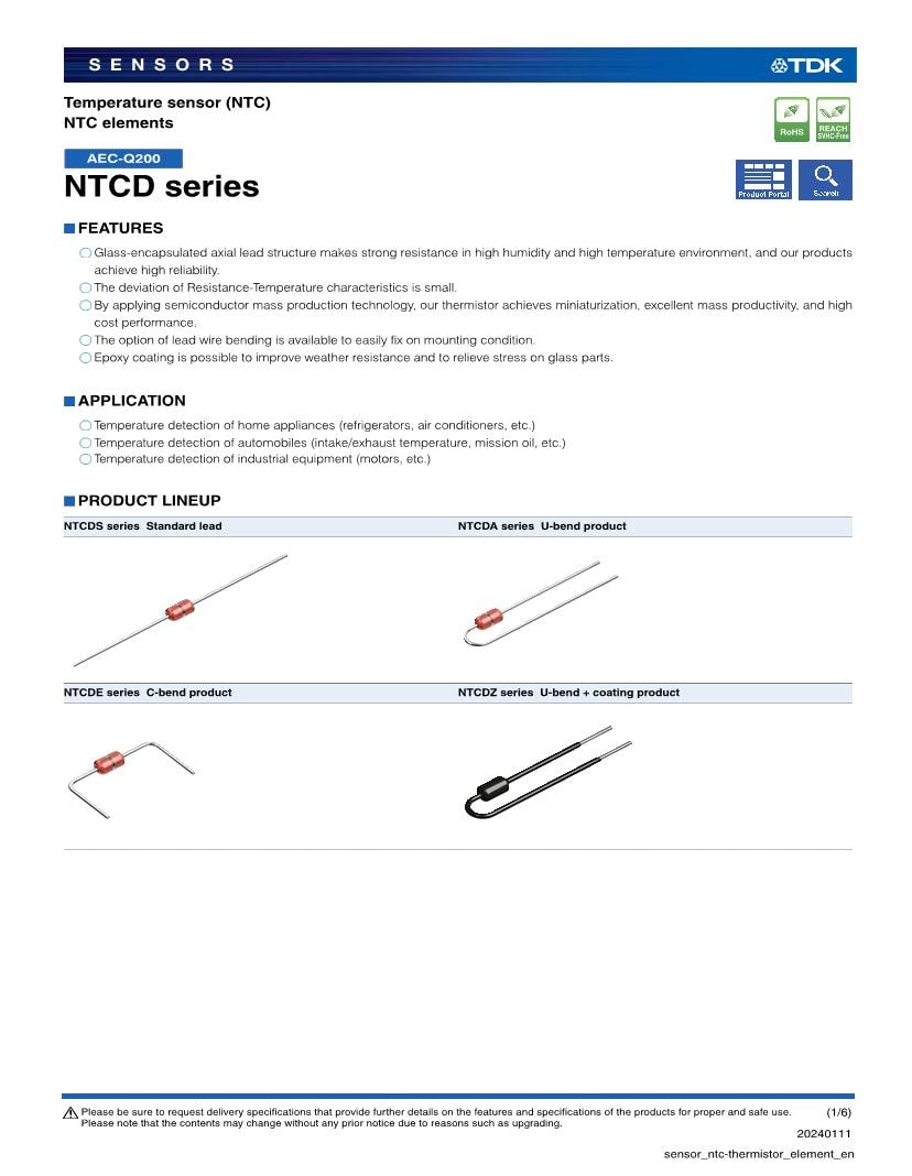 Thermistors NTC Datasheets Mouser