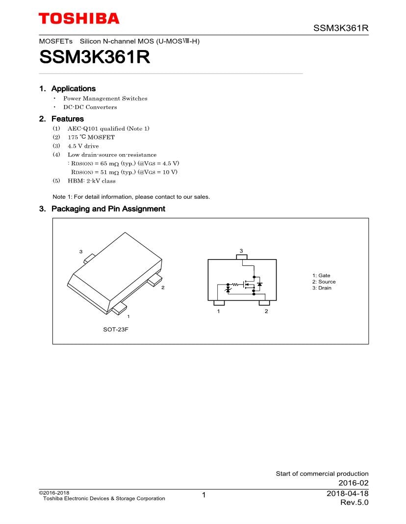 Toshiba SMD/SMT SOT233 NChannel MOSFET Datasheets Mouser