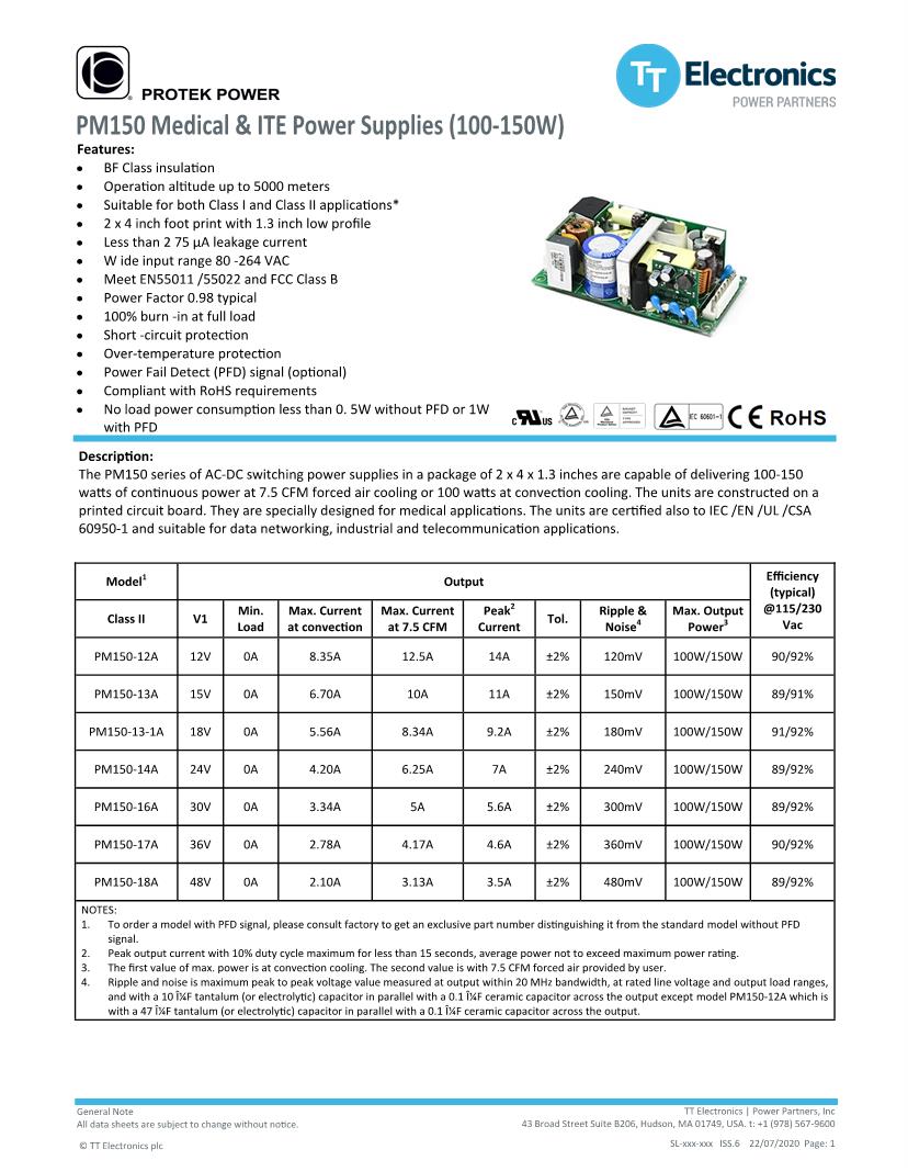 Power Partners / TT Electronics Power Supplies Datasheets Mouser