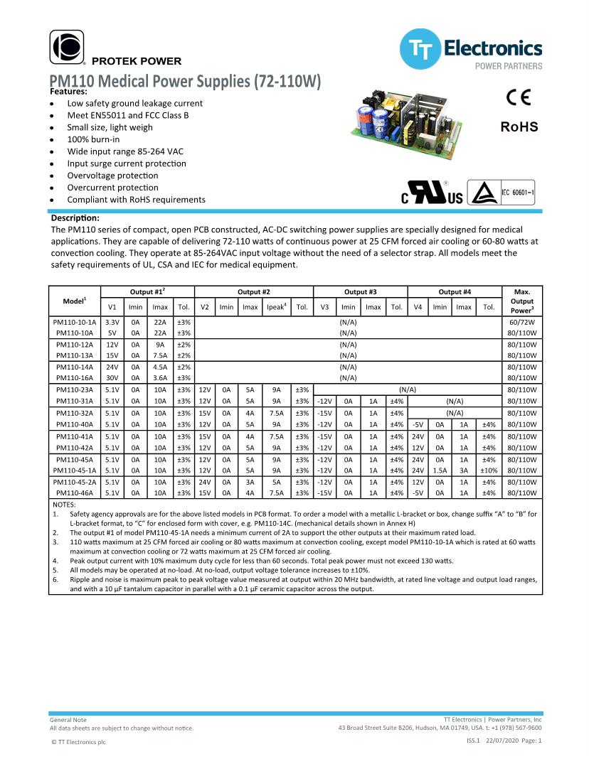 Power Partners / TT Electronics Power Supplies Datasheets Mouser