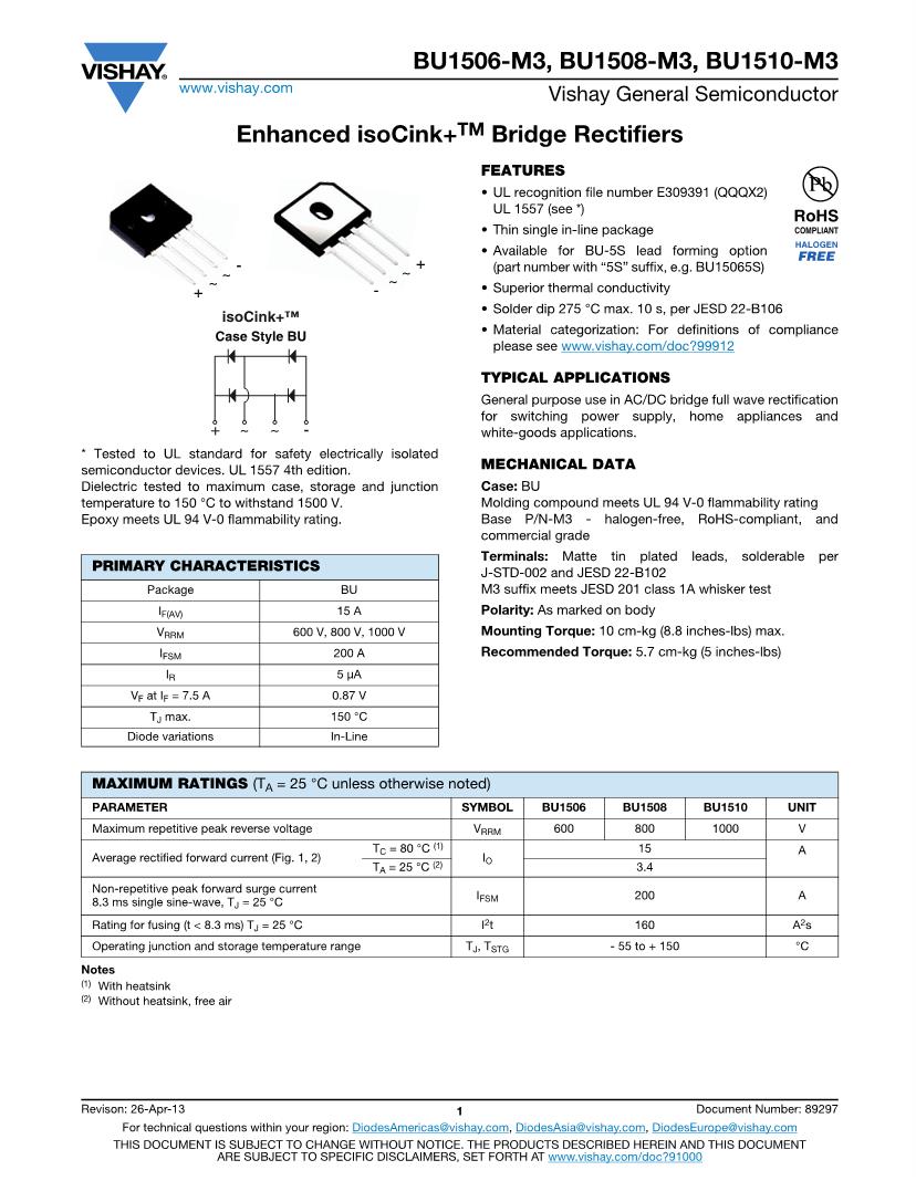 Search Results For U1510 Bridge Rectifiers Datasheets Mouser