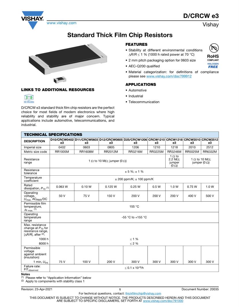 Search results for 71CRCW0603100E3 Thick Film Resistors SMD Datasheets Mouser