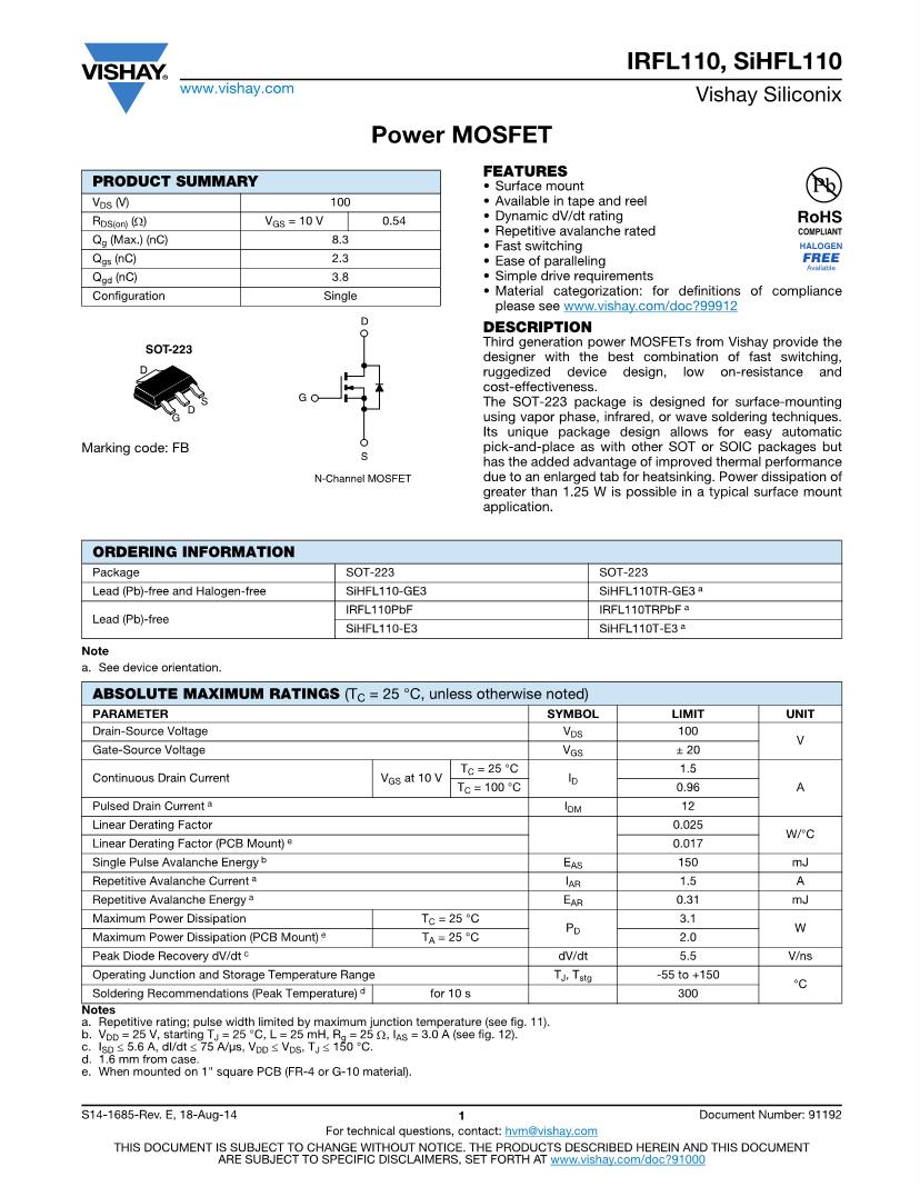 1.5 A N-Channel Transistors Datasheets – Mouser