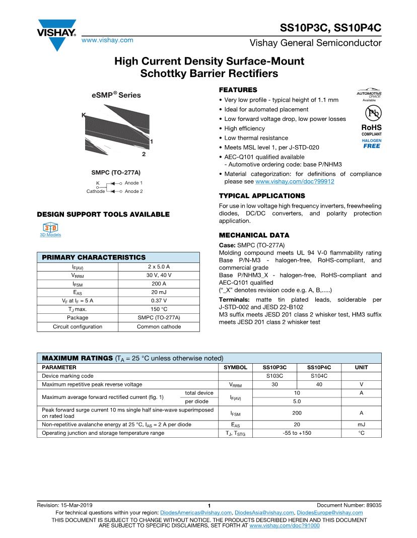 10A40V Schottky Diodes & Rectifiers Mouser