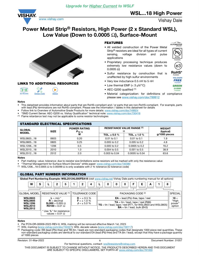 Datasheet for Manufacturer: Vishay