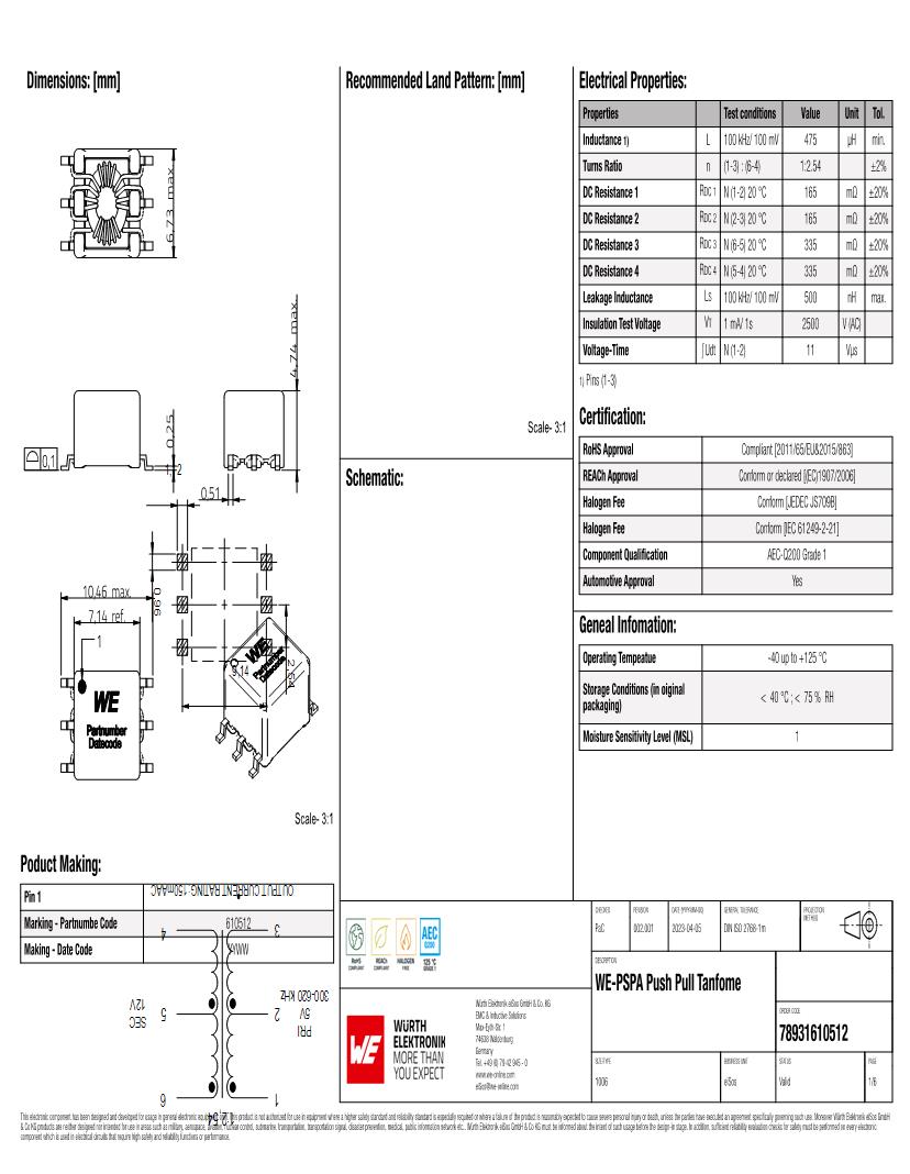 Datasheet for Manufacturer: Wurth Elektronik