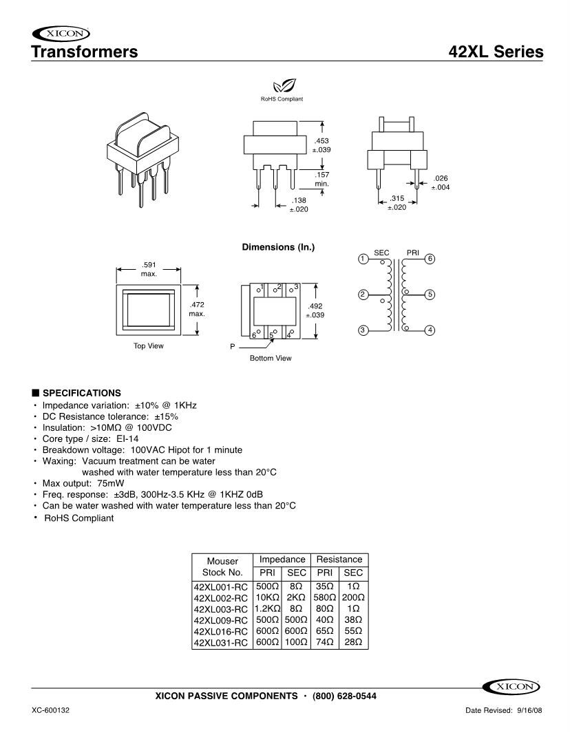 Xicon Passive Components Datasheets Mouser