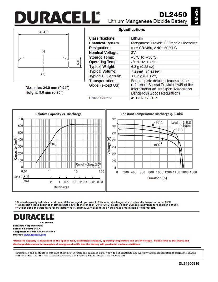 Duracell Batteries Datasheets Mouser
