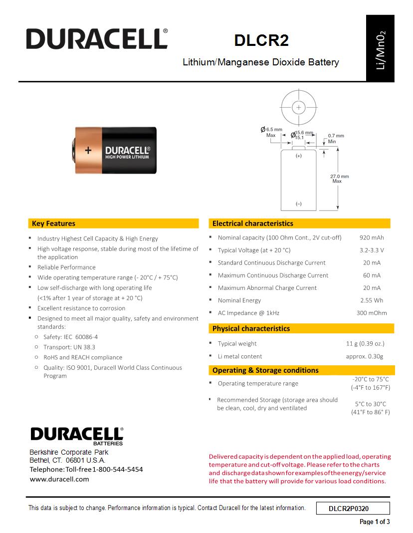 Duracell Batteries Datasheets Mouser