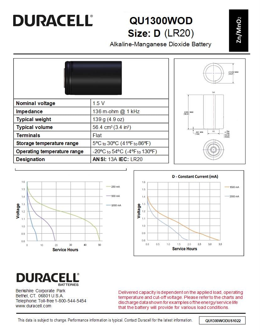 Duracell Batteries Datasheets Mouser