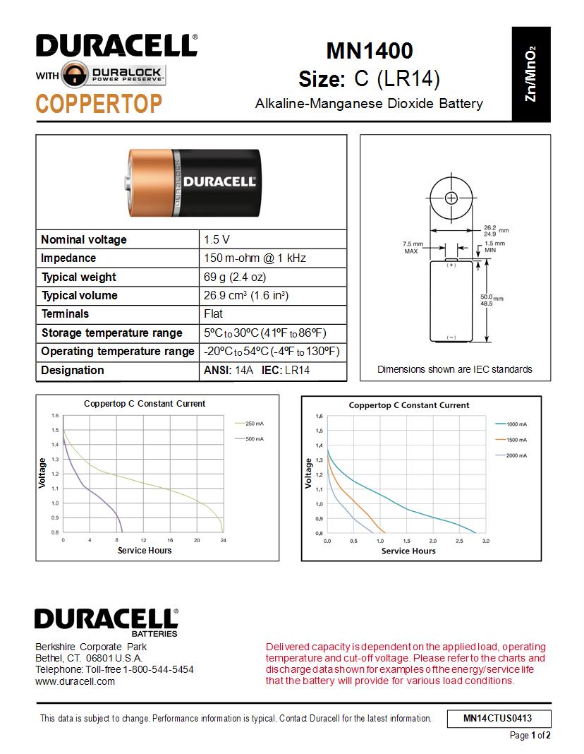 Duracell Batteries Datasheets Mouser