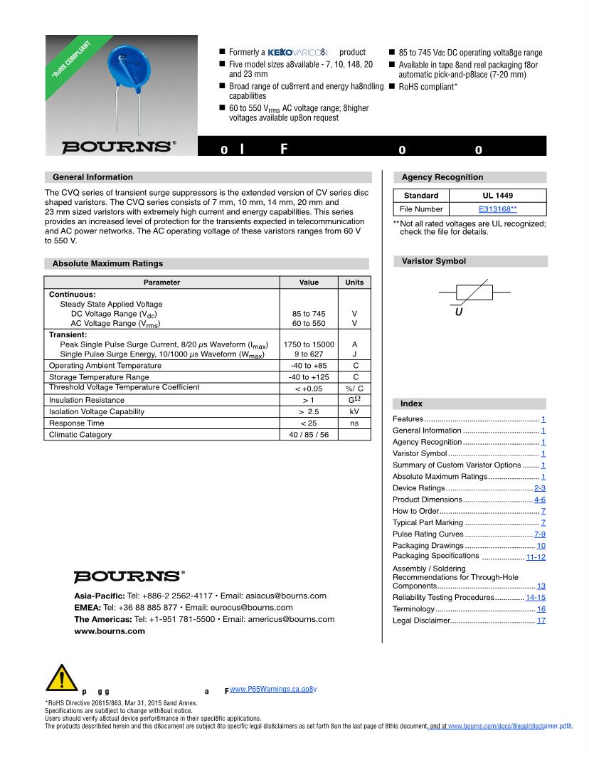 MOV Varistors Datasheets Mouser