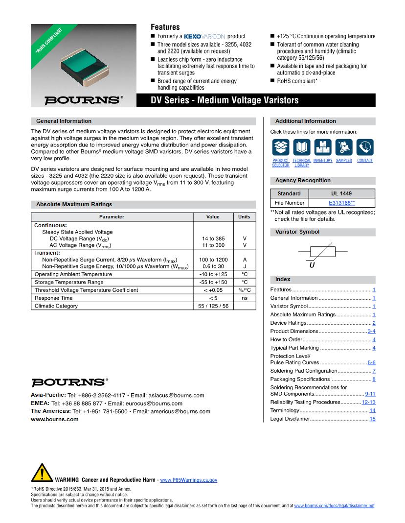 MOV Varistors Datasheets Mouser
