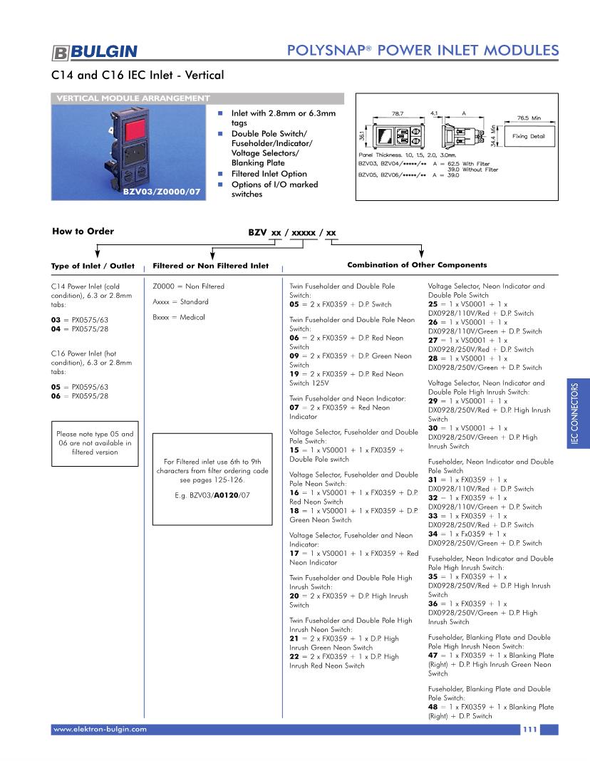 IEC-320 C-14 10 A 250 VAC AC Power Entry Modules Datasheets, 58% OFF
