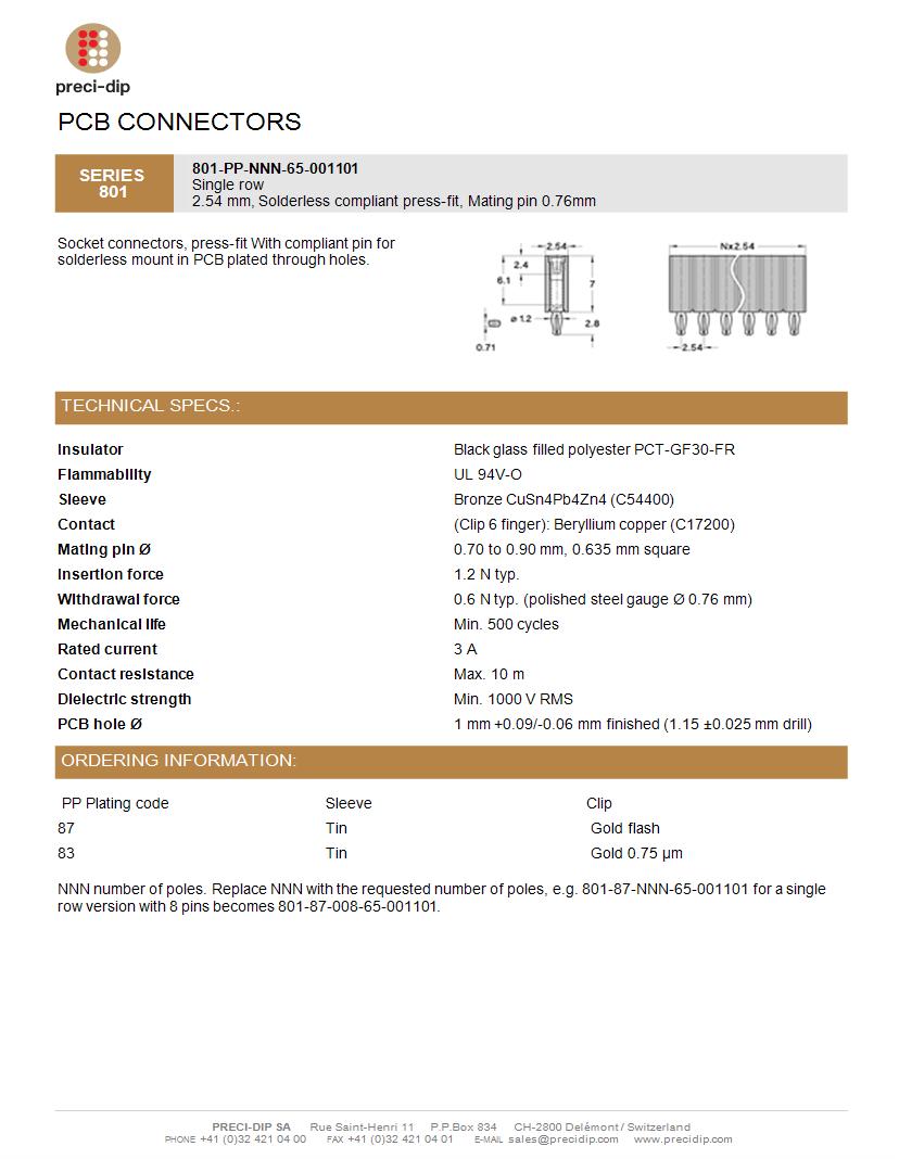 Preci Dip Pin Strip 1 Row Press Fit Straight Socket Female Headers Wire Housings Datasheets Mouser
