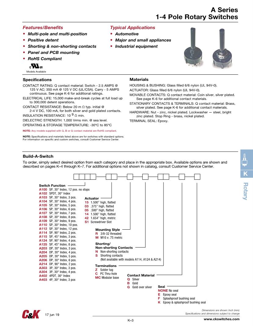 Search results for 611A11215 C&K Switches Rotary Switches Datasheets