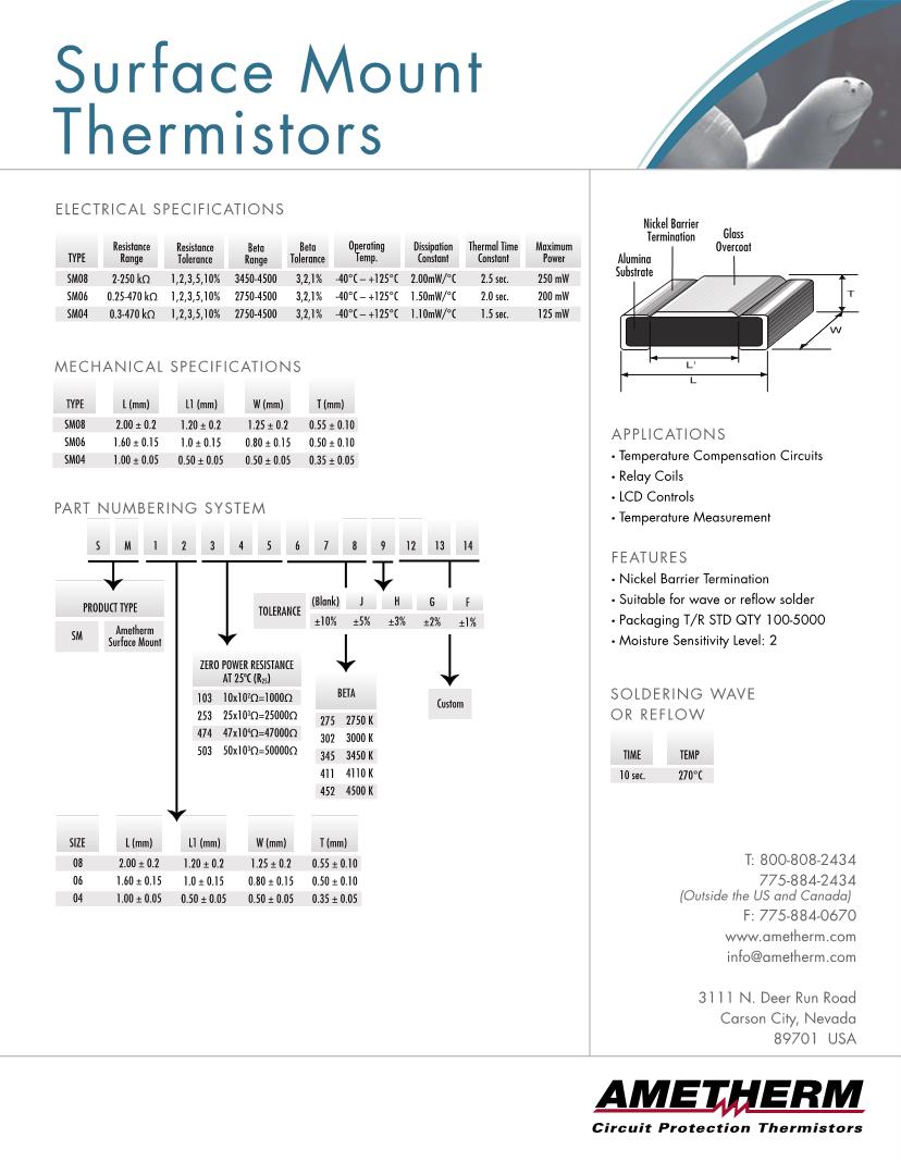 Ametherm Thermistors Datasheets Mouser
